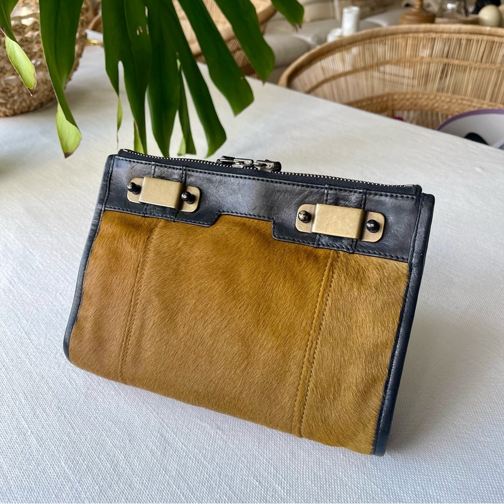 3.1 Philip Lim Brown Ponyhair Leather Trimmed Zip Clutch